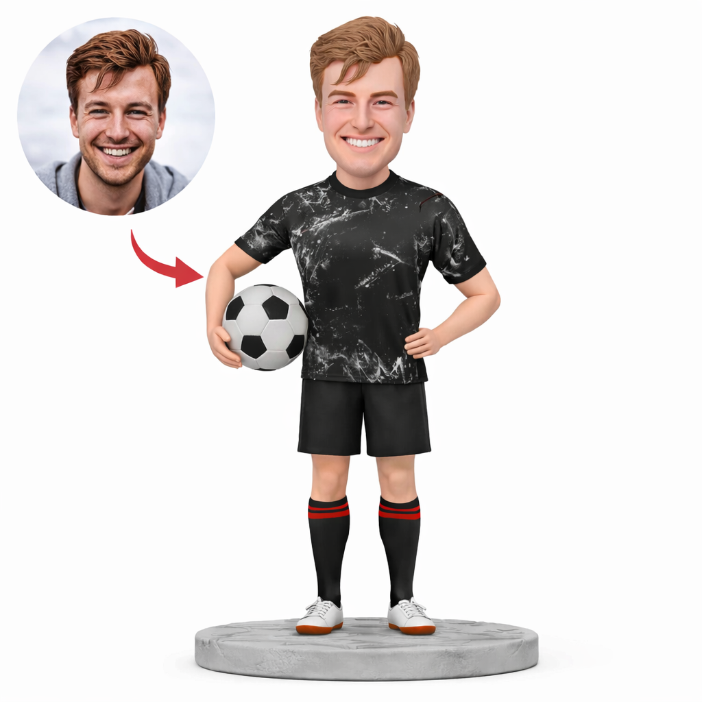 Personalized Canada Style Soccer Bobblehead from Photo, Custom Bobblehead Engraved with Text