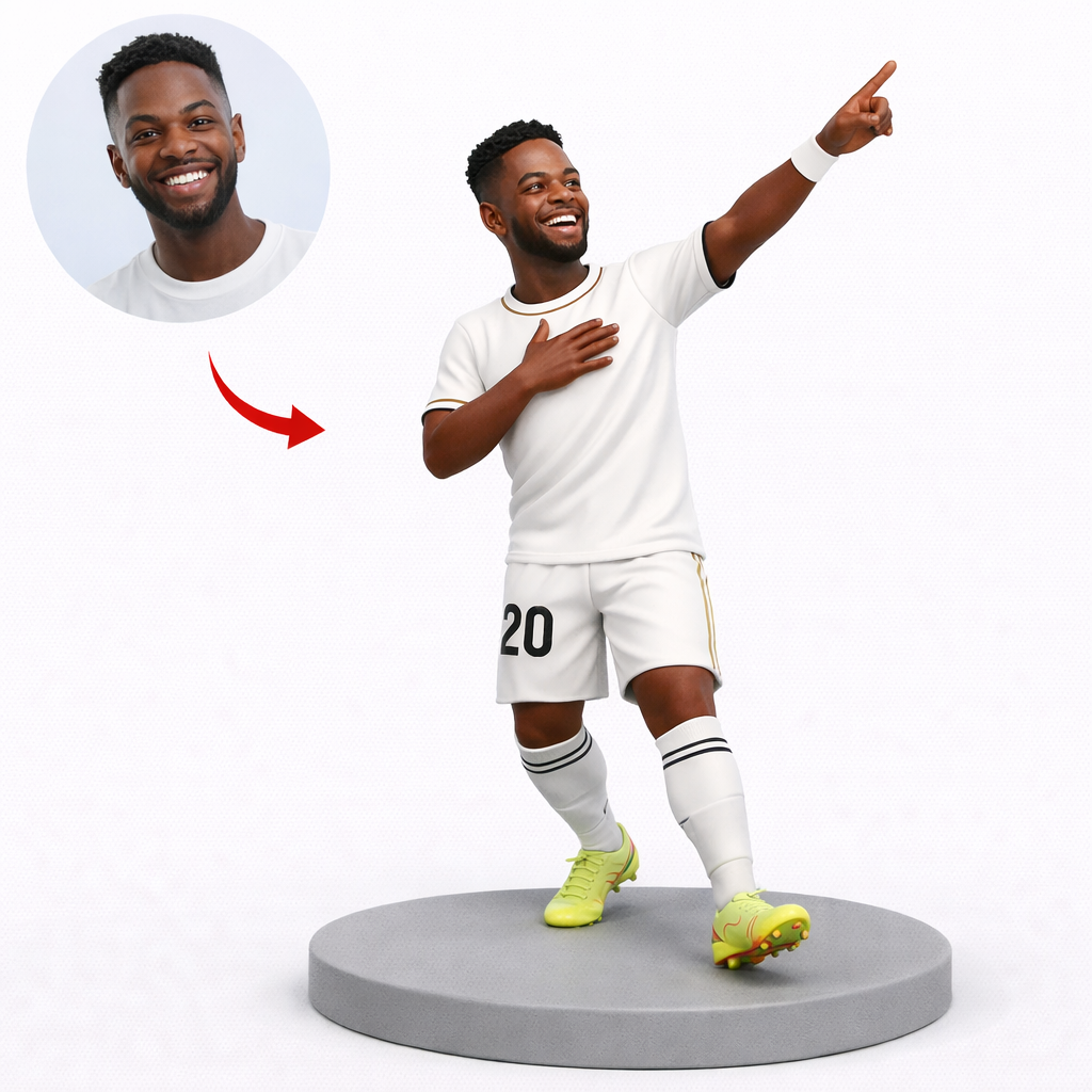 Custom Showman Celebration Bobblehead, Personalized Soccer Style Bobblehead from Your Photo, Custom Bobblehead Engraved with Text