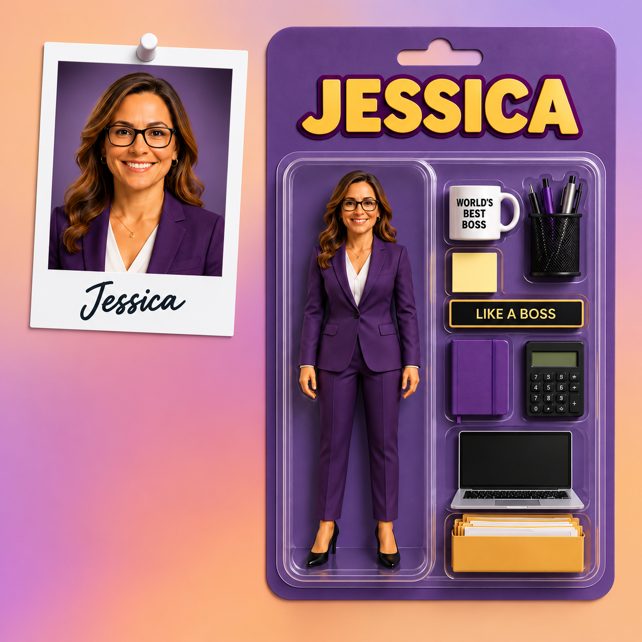 Custom 2D Action Figure Pack from Photo Personalized Toy Box Style Portrait Personalized Acrylic Car Hanger Gift Unique Boss’s Day Gift for Boss