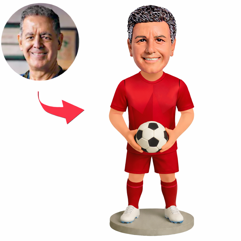 Personalized Canada Style Soccer Bobblehead from Photo, Custom Bobblehead Engraved with Text