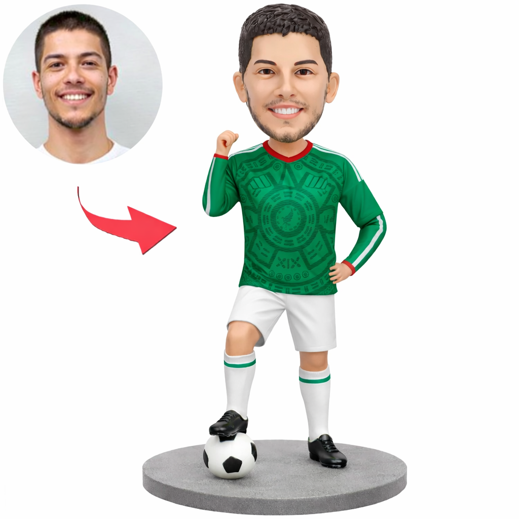 Personalized Mexico Style Soccer Bobblehead from Photo, Custom Bobblehead Engraved with Text