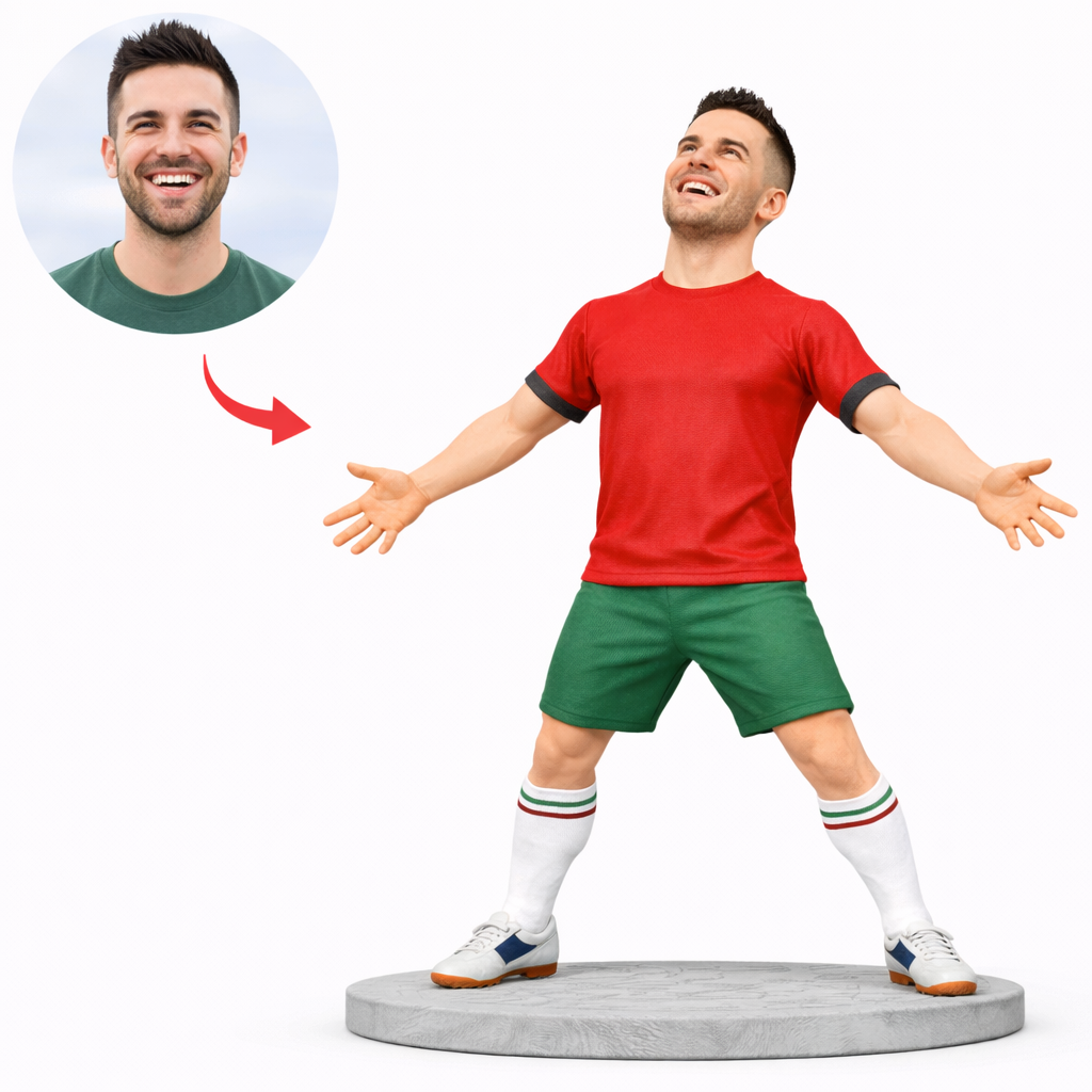 Custom Power Celebration Bobblehead, Personalized Soccer Style Bobblehead from Your Photo, Custom Bobblehead Engraved with Text