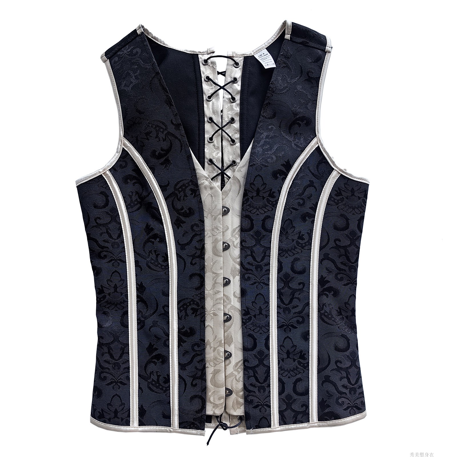 Male Corset Vest Tummy Shaper Dress Waistcoat Lace Up Boned Vintage Vest Waist Trainer Red Print Tight Tops Costume Stage Party