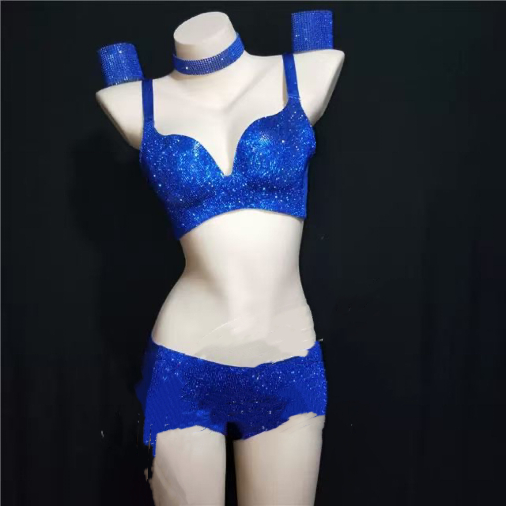 Blue Crystal Cabaret Bra & High-Waist Set - detail view 9