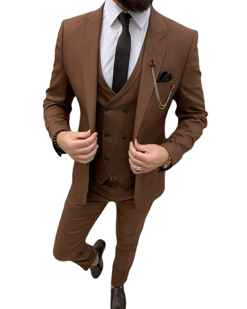 Brown 3 Pieces Men suits for Wedding Groom Tuxedos Tailored Jacket Vest Pants Sets Formal Business Party Prom Wear