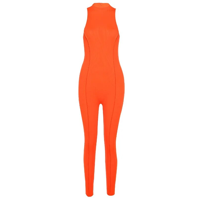 Bright Line Decoration Black Jumpsuit Women One Piece Sexy Outfit