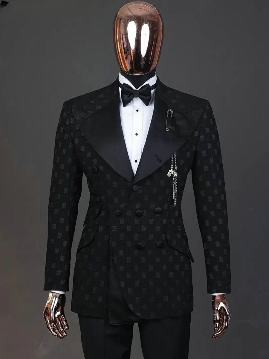 Black Plaid Men Suits Two Pieces Man Blazer(Jacket+Pants)