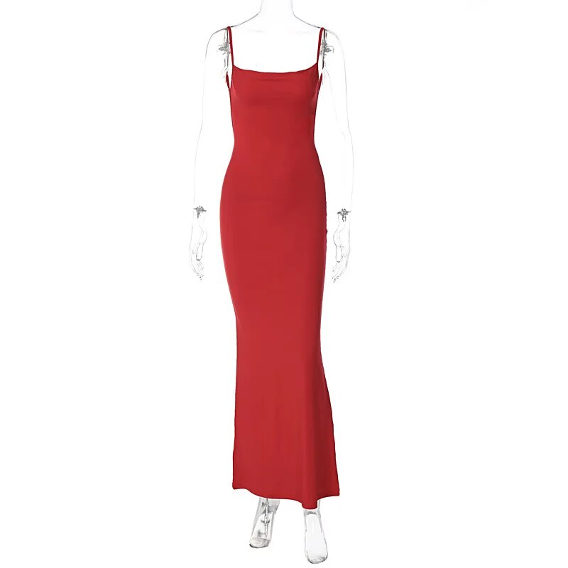 Red Sexy Backless Sleeveless Slip Maxi Dress for Women Elegant Summer Holiday Beach Sundresses