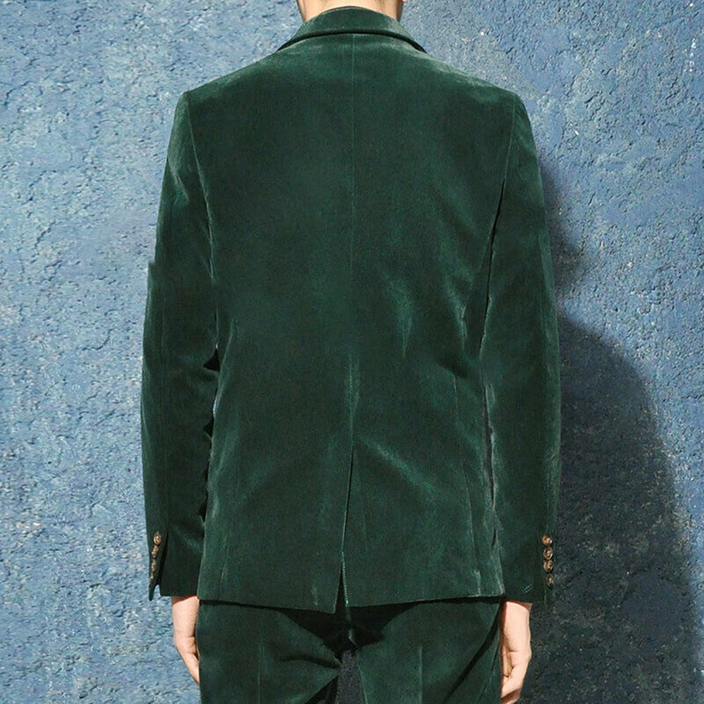 2 Pieces Men Suits Green Velvet Costumes Hommes Custom Made Formal Wedding Tuexdos Prom Blazer+Pant Suit Sets
