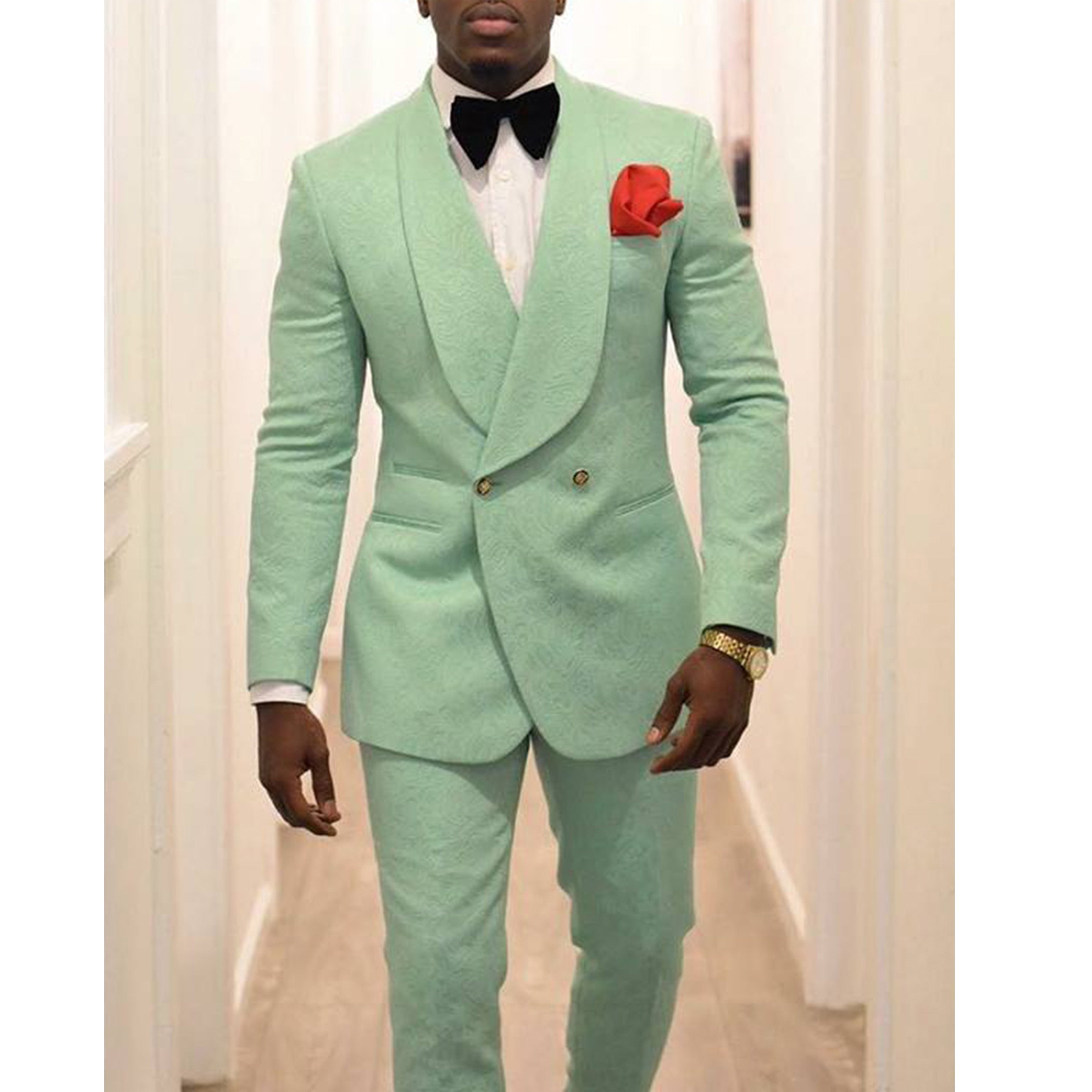 2 Pieces Men‘s Suit Lavender Casual Floral Blazer Prom Purple Tuxedo Tweed Shawl Lapel Dinner Party White Jacket Wedding Grooms