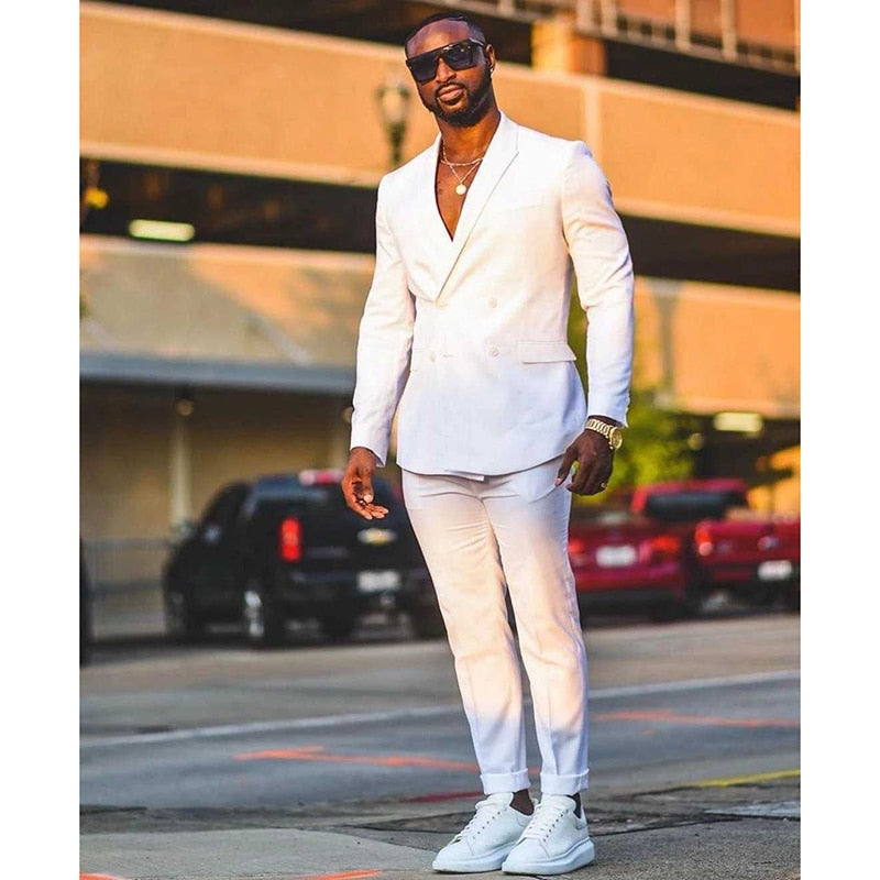 2 Pieces White Men Suit Tailor Made Slim Fit Business Suits Formal (Blazer+Pants)