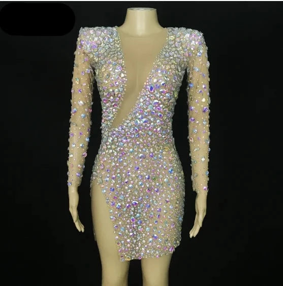 Evening Celebrate Stones Dresses Women Birthday Singer Dancer Stage Performance Sexy Transparent Costumes