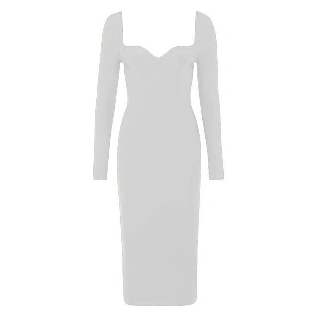 New Women's Long Sleeve Slim Dress Sexy V-neck Halter Tight Bandage Midi Elegant Celebrity Runway Party Dress Vestidos