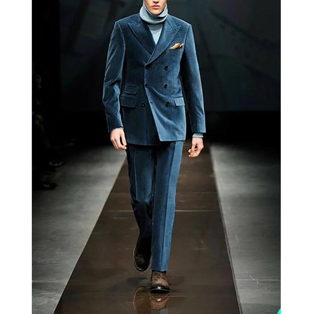 Men Suits Fashion Peak Lapel Male Blazer Chic Double Breasted Slim Fit Suit Wedding Party 2 Piece Jacket Pants