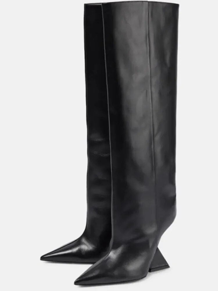 Women's Knee Length Boots Fashion Pointed Shaped High Heels Women's Large Sleeve Boots