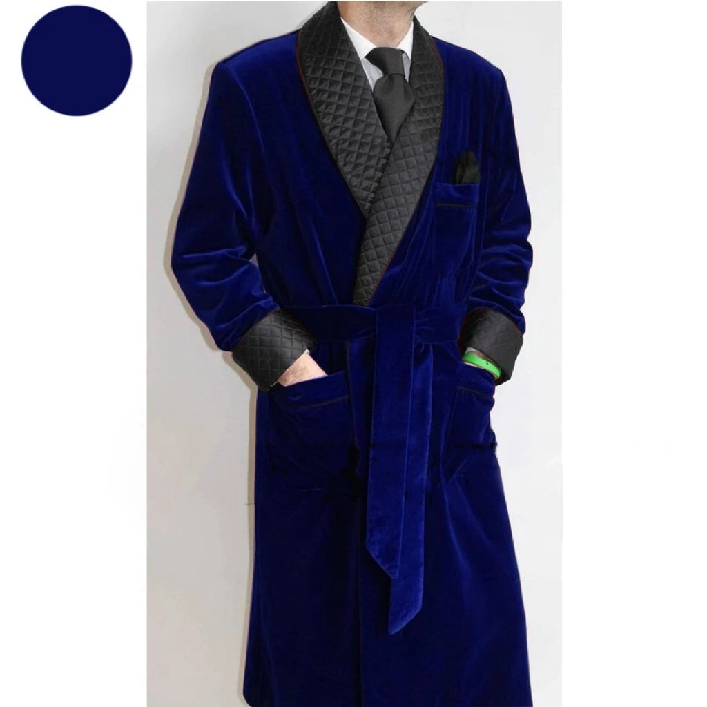 Royal Blue Velvet Belted Smoking Jacket - detail view 4