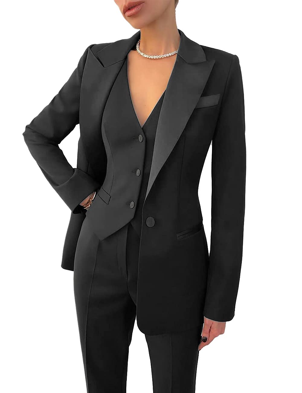 3 Pieces Women Suits Lapel Blazer Custom Made Blazer+Vest+Pants Office Lady Formal Single Breasted Party Prom Dress