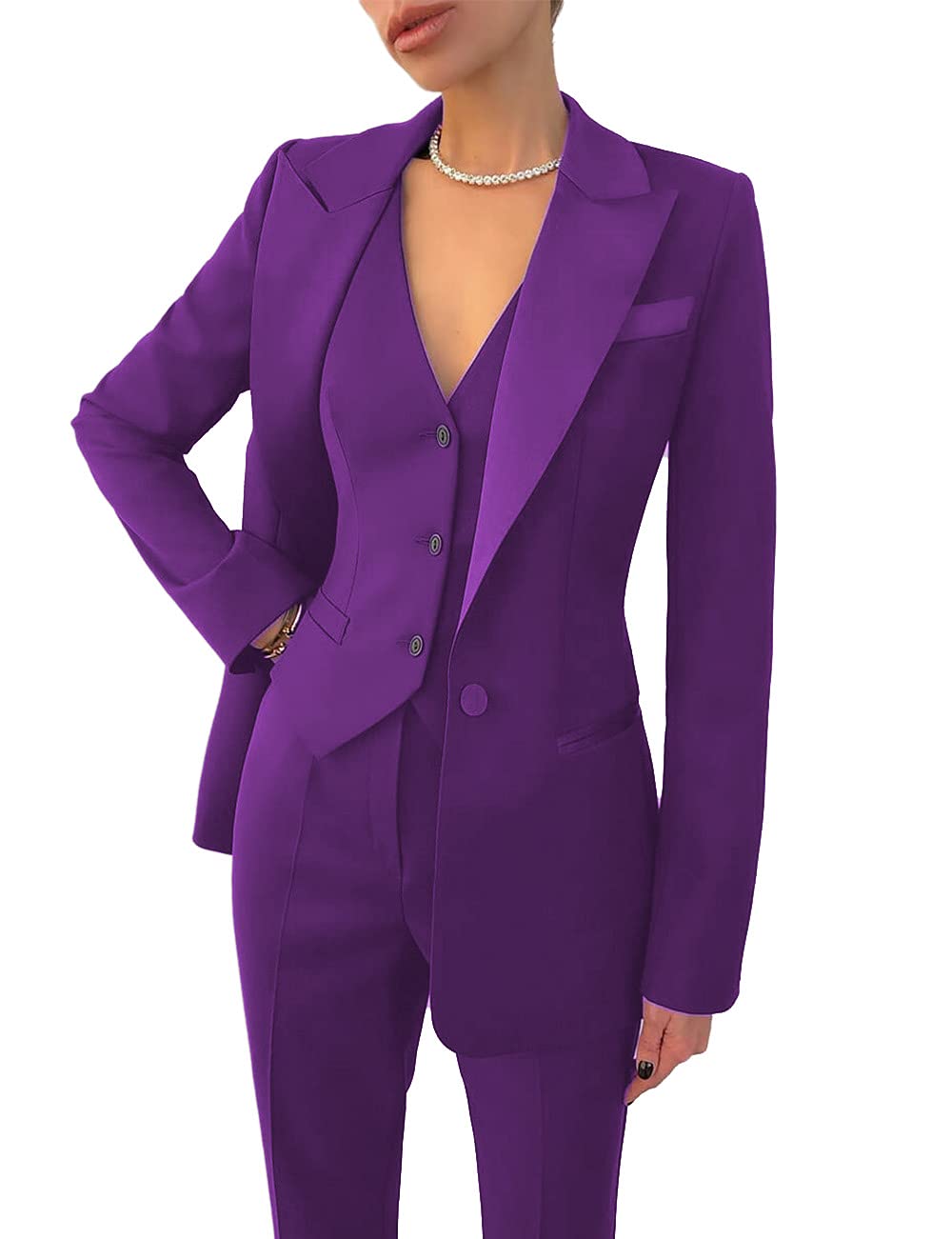 3 Pieces Women Suits Lapel Blazer Custom Made Blazer+Vest+Pants Office Lady Formal Single Breasted Party Prom Dress