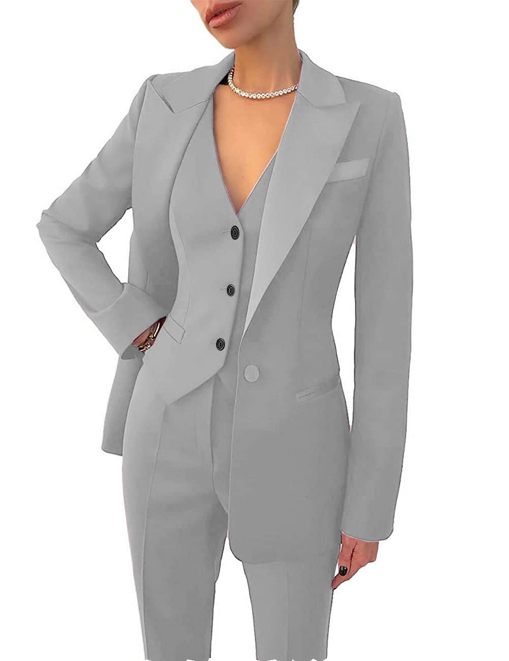 3 Pieces Women Suits Lapel Blazer Custom Made Blazer+Vest+Pants Office Lady Formal Single Breasted Party Prom Dress