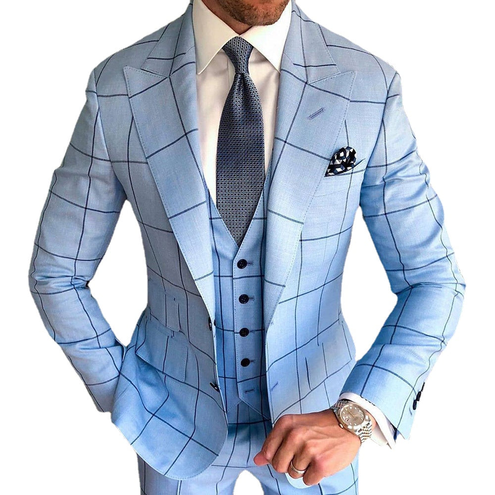 British Style Business Slim Retro Professional Formal Suit Plaid Single Breasted Suit Collar Men's Casual Suit Jacket