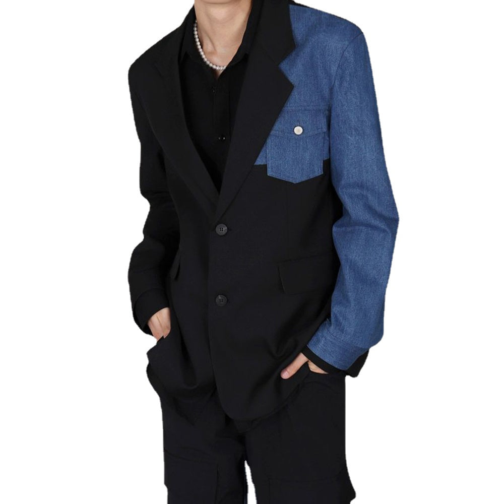 Men's British Loose Stitching Denim Long-sleeved Suit Business Professional Formal Gentleman Casual Versatile
