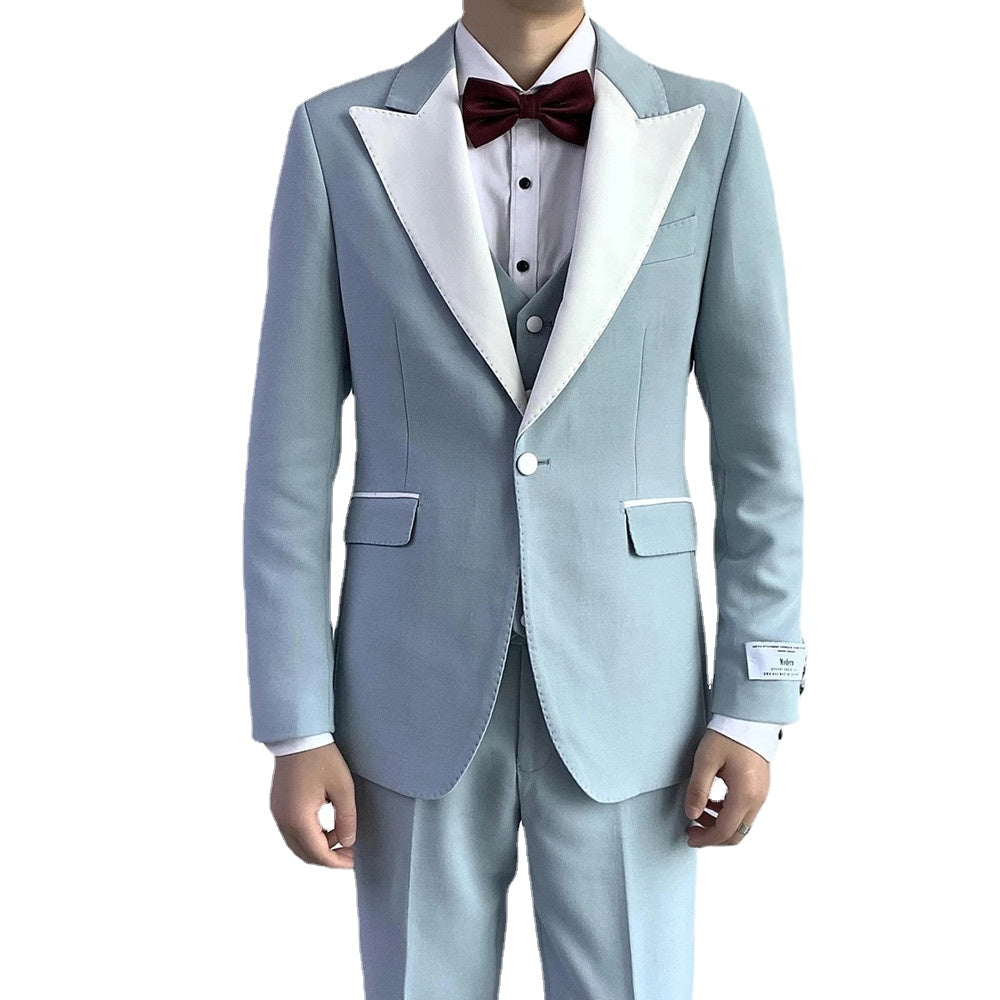 White Peaked Lapel Men Suits One Button Costume Wedding Groom Tuxedos Terno Slim Fit Prom Blazer 3 Pieces