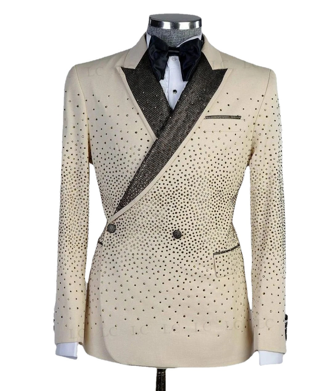 Sparkly 2 Piece Blazer One Button Men Suits Tuxedo Beadings Crystals High Fashion Party Wear Prom Wedding Groom Plus Size Custom
