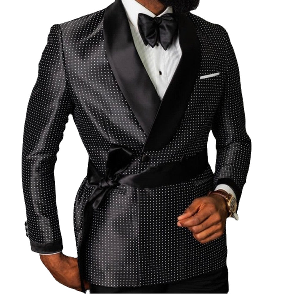 Black Dots Men Suits Double Breasted For Wedding Slim Fit Groom Tuxedos 2 Pieces Set Suits Jacket with Pants