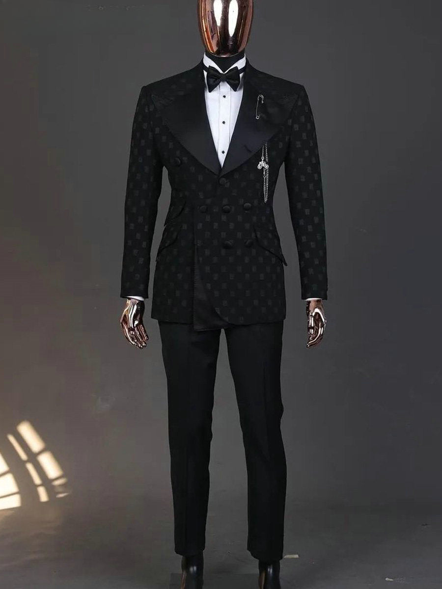 Black Plaid Men Suits Two Pieces Man Blazer(Jacket+Pants)