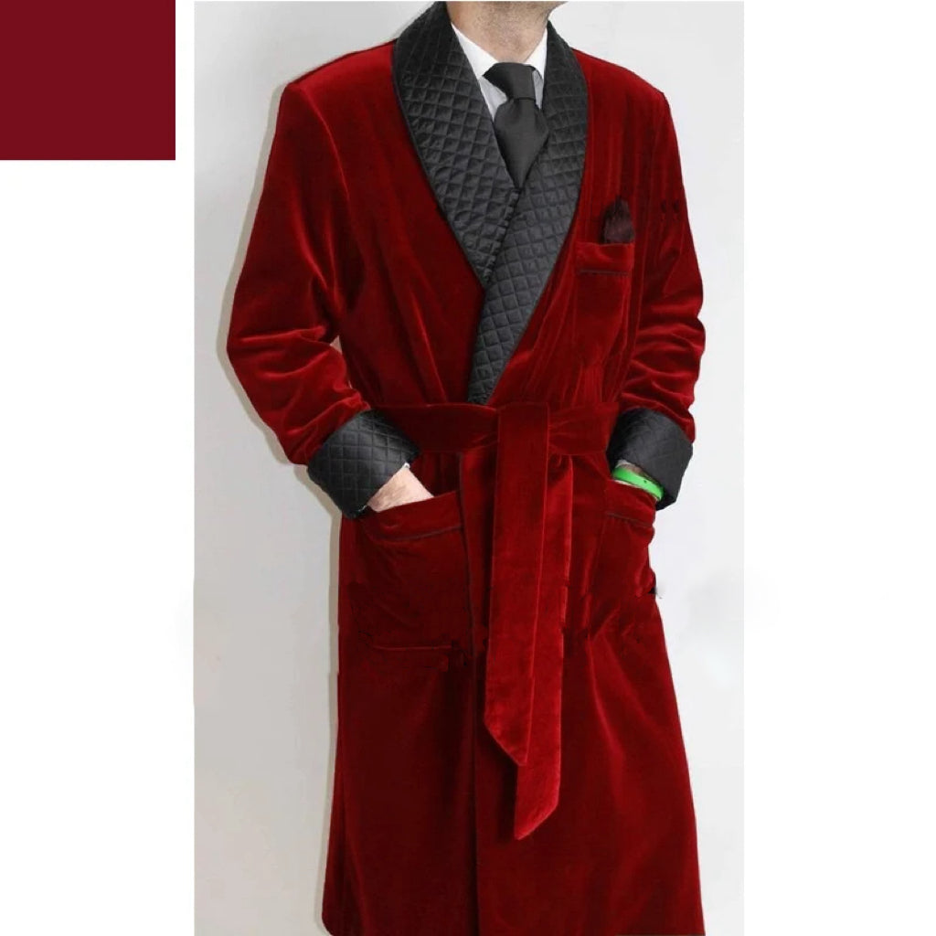 Red Velvet Belted Smoking Jacket - detail view 5