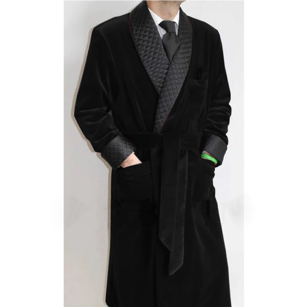 Black Velvet Belted Smoking Jacket