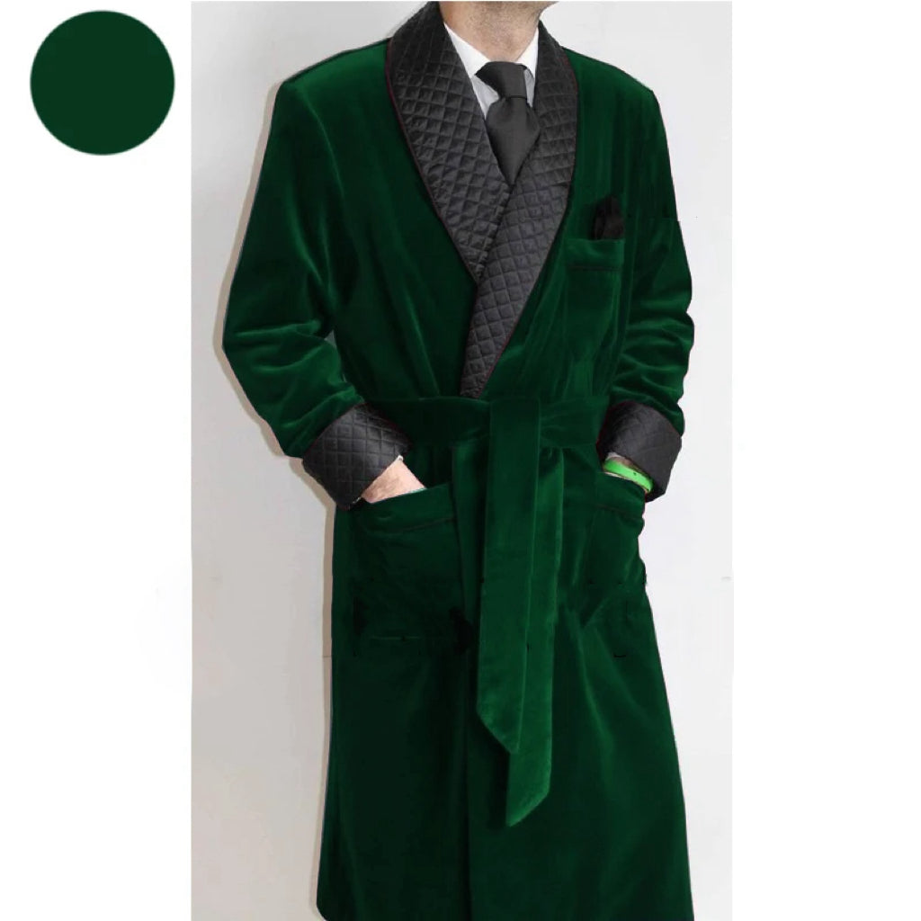 Dark Green Velvet Belted Smoking Jacket - detail view 3