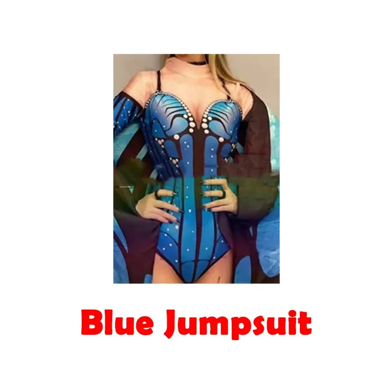 Adult Nightclub Female Singer Sexy Butterfly Wings Jumpsuit Gogo Dancer Rave Outfit Jazz Dance Bodysuit