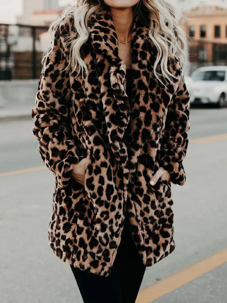 Autumn Leopard Faux Fur Coat Women Long Winter Coat Woman Warm Ladies Fur Jacket Female Plush Teddy Coat Outwear