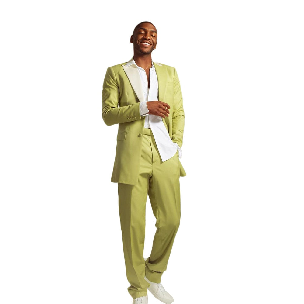 Avocado Color Men Suits Newest Two-Pieces Single Breasted Custom Made