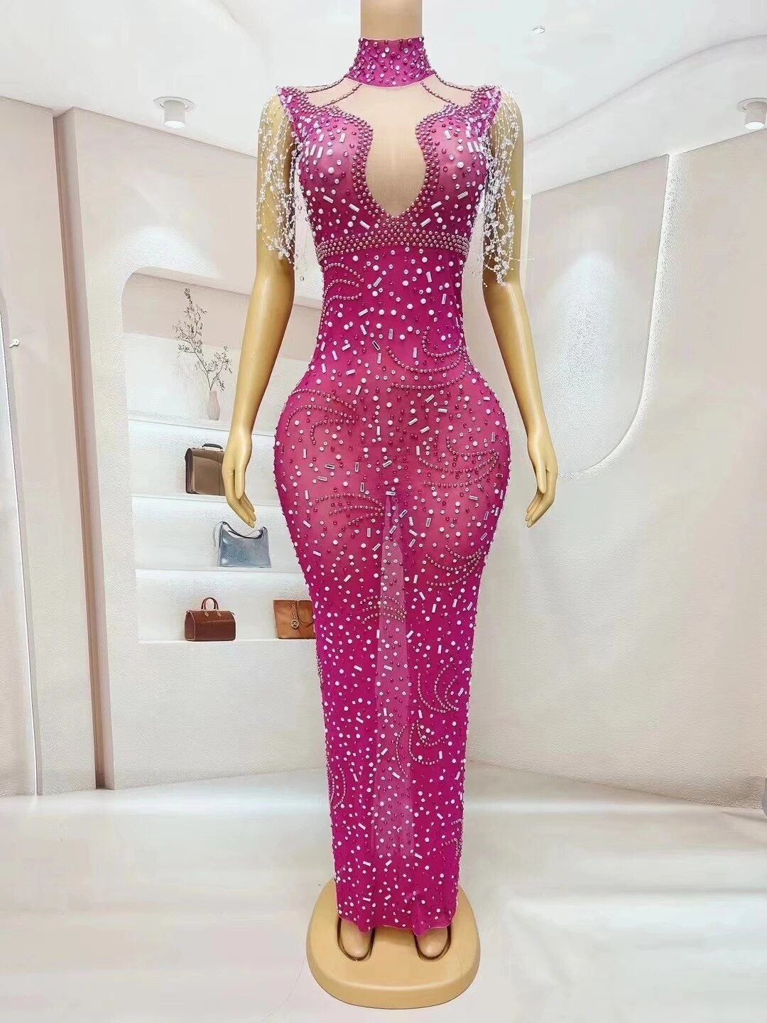 Beautiful See Through Sweetheart Rose Red Sequin Dresses African Black Girls Long Prom Dresses Long Prom Gala Party Gowns