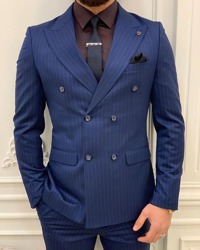Black Grey Blue Men's Suits Wedding Tuxedos Party 2 Pieces Groom Suits Slim Fit Peaked Lapel Best Man Blazer (Jacket+Pants)