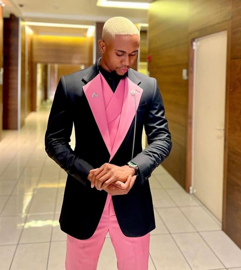 Black Pink Men Suit 3 Pieces Slim Fit Tailor-Made Single Breasted Wedding Groom Work Causal Prom Tailored