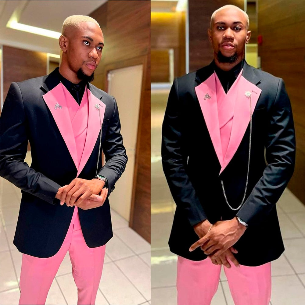 Black Pink Men Suit 3 Pieces Slim Fit Tailor-Made Single Breasted Wedding Groom Work Causal Prom Tailored