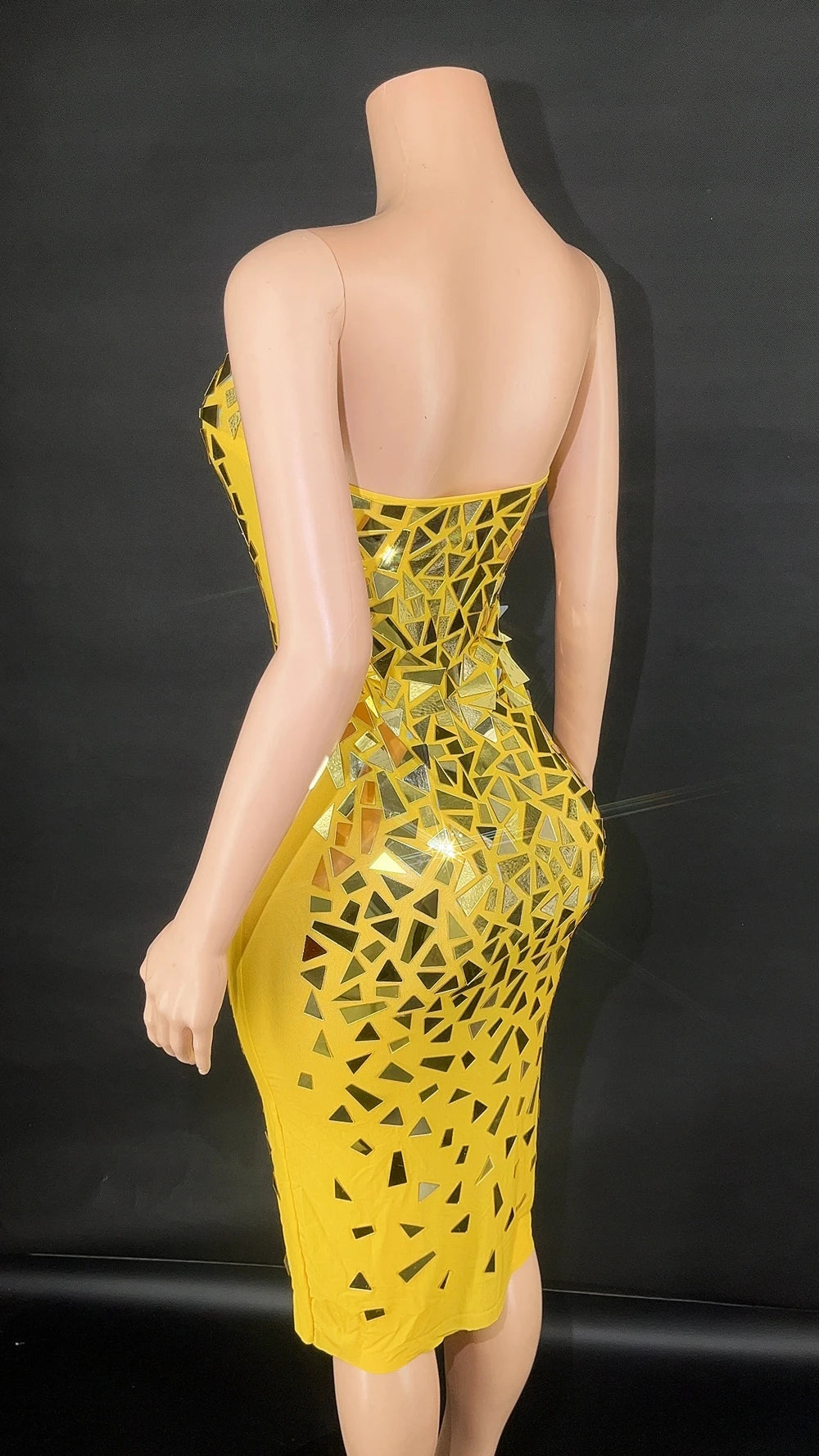 Bling Gold Mirrors Tube Dress for Women Sexy Evening Birthday Prom Celebrate Party Dress Show Stage Wear Dance Costume