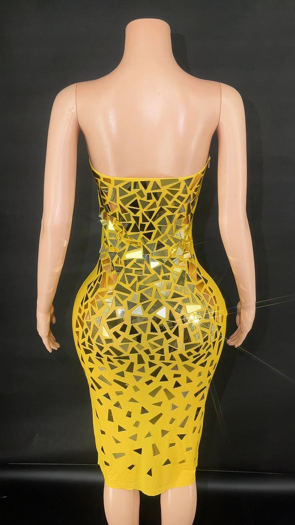 Bling Gold Mirrors Tube Dress for Women Sexy Evening Birthday Prom Celebrate Party Dress Show Stage Wear Dance Costume