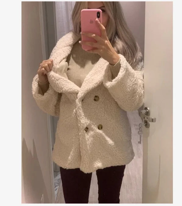 Winter Warm Female Plush Overcoat Pocket Casual Teddy Outwear Faux Fur Women Coat S-5XL