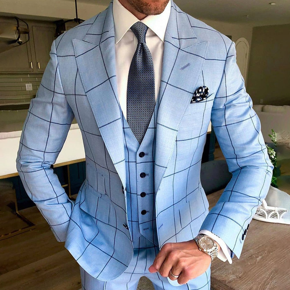 British Style Business Slim Retro Professional Formal Suit Plaid Single Breasted Suit Collar Men's Casual Suit Jacket