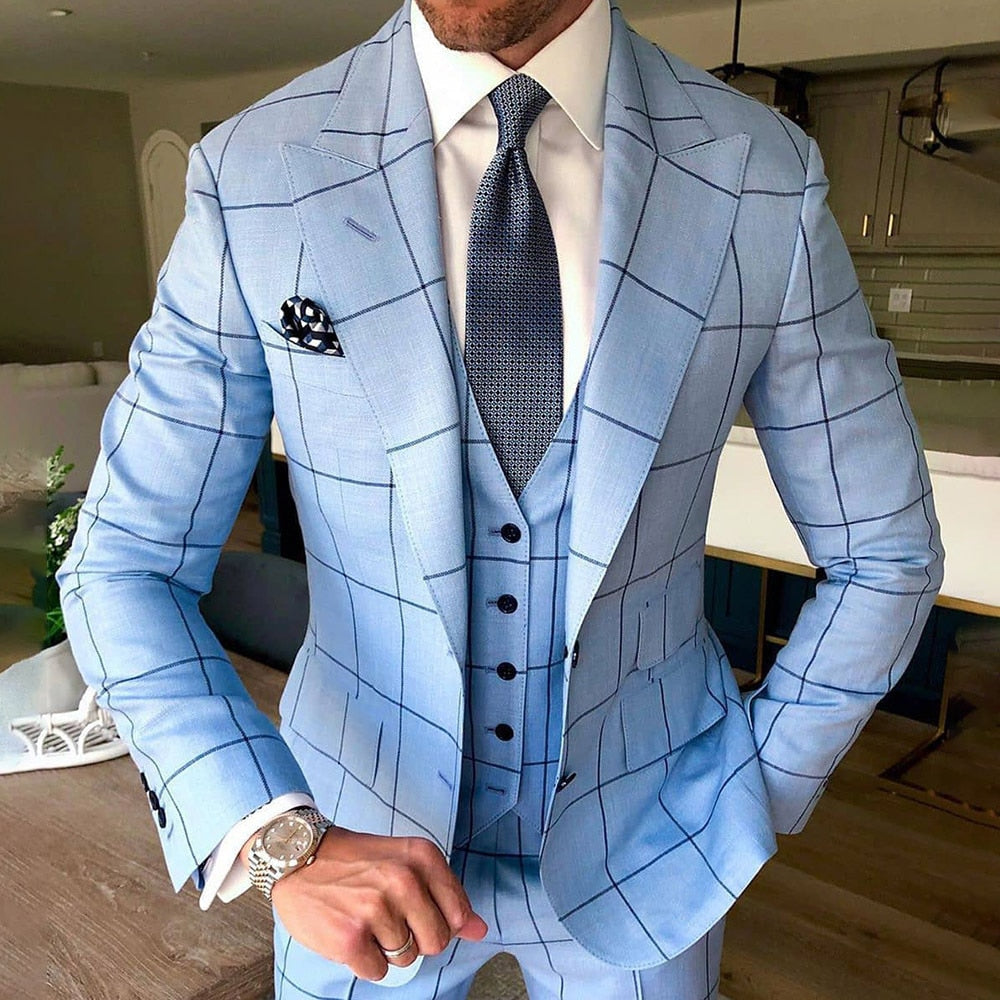 British Style Business Slim Retro Professional Formal Suit Plaid Single Breasted Suit Collar Men's Casual Suit Jacket
