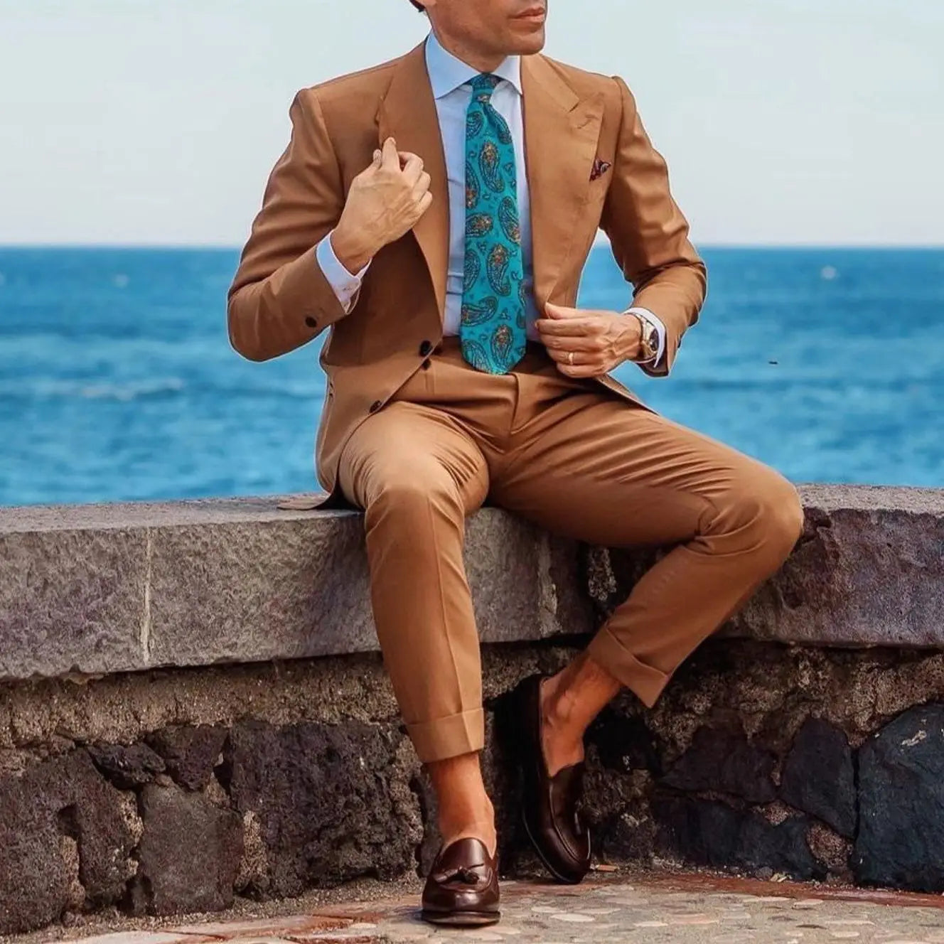 Brown Suits For Men Wedding Tuxedo Bridegroom Bespoke Two Pieces Jacket+Pants Conjuntos De Blazer