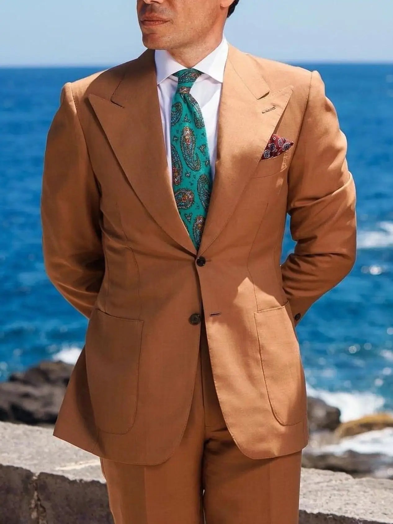 Brown Suits For Men Wedding Tuxedo Bridegroom Bespoke Two Pieces Jacket+Pants Conjuntos De Blazer