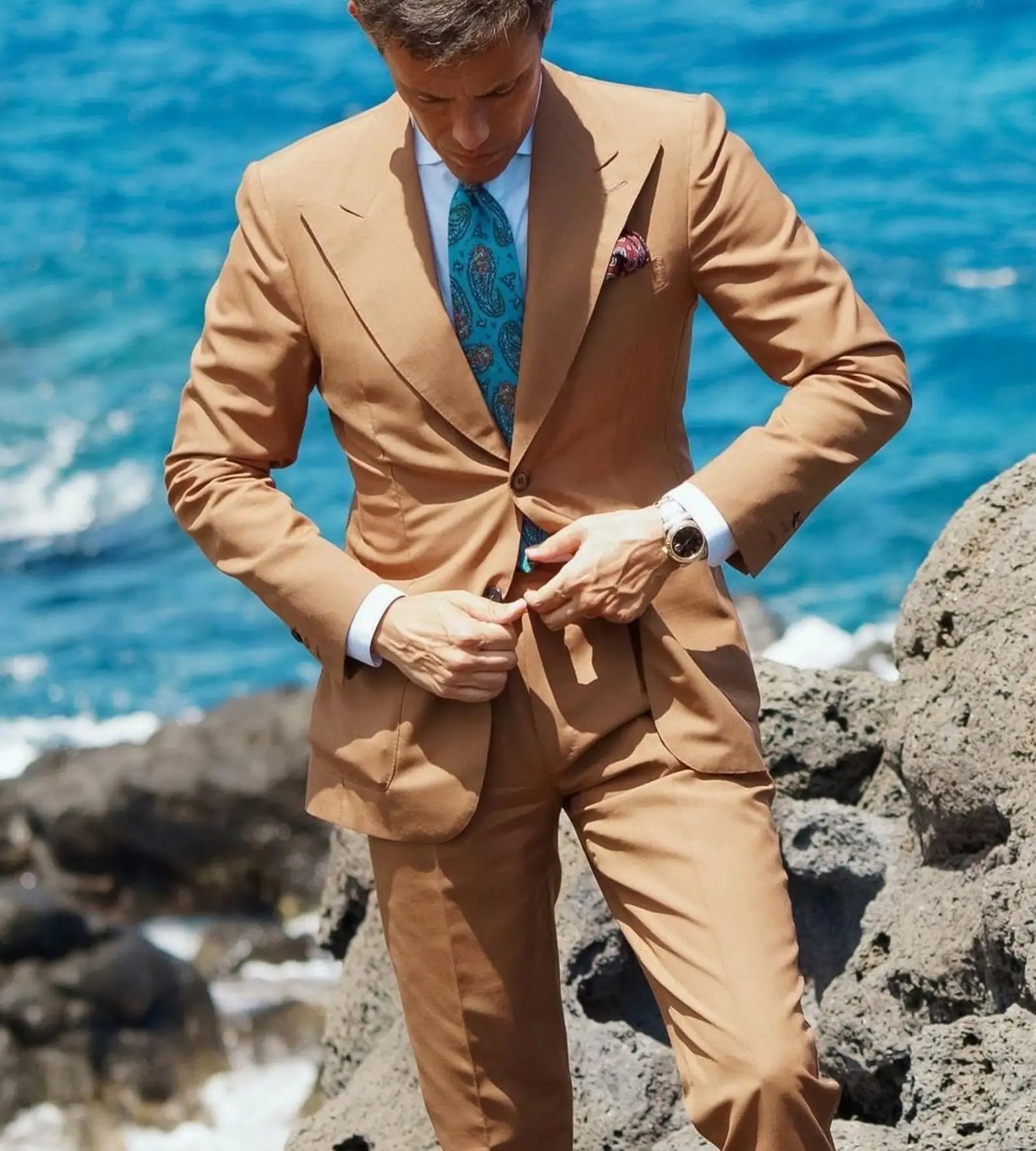 Brown Suits For Men Wedding Tuxedo Bridegroom Bespoke Two Pieces Jacket+Pants Conjuntos De Blazer