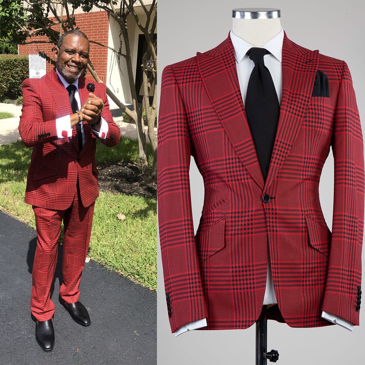Buegundy Men Suits Tailor-Made 2 Pieces Blazer Pants One Button Plaid Stripes Slim Stylish Business Wedding Plus Size