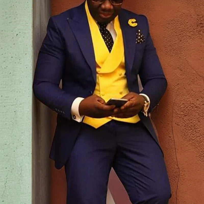 Business Men Suits Slim Fit Wedding Tuxeo for Groomsmen 3 Piece Jacket Vest with Pants Office Costume