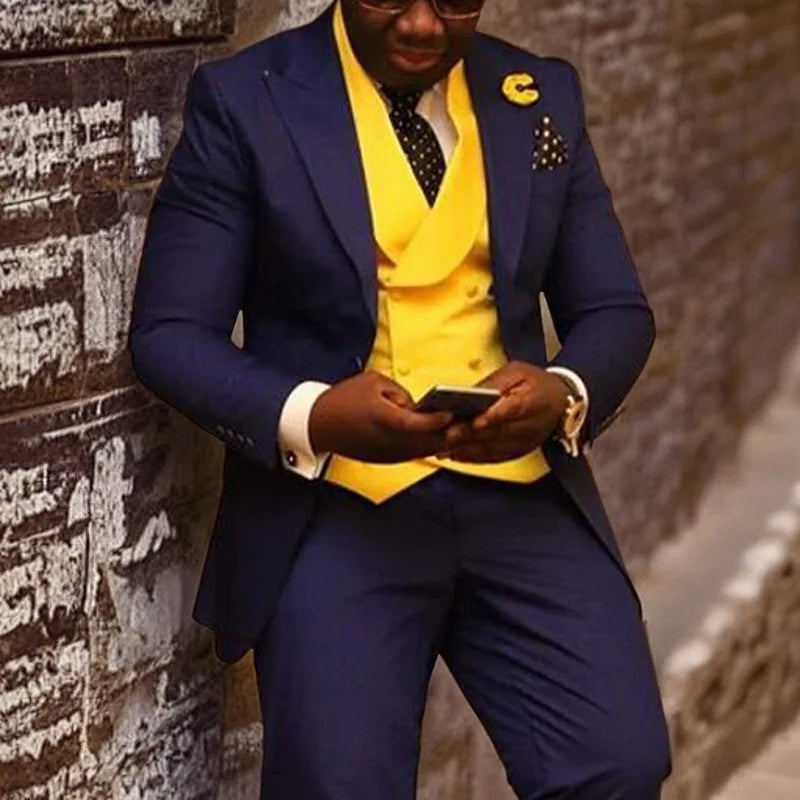 Business Men Suits Slim Fit Wedding Tuxeo for Groomsmen 3 Piece Jacket Vest with Pants Office Costume